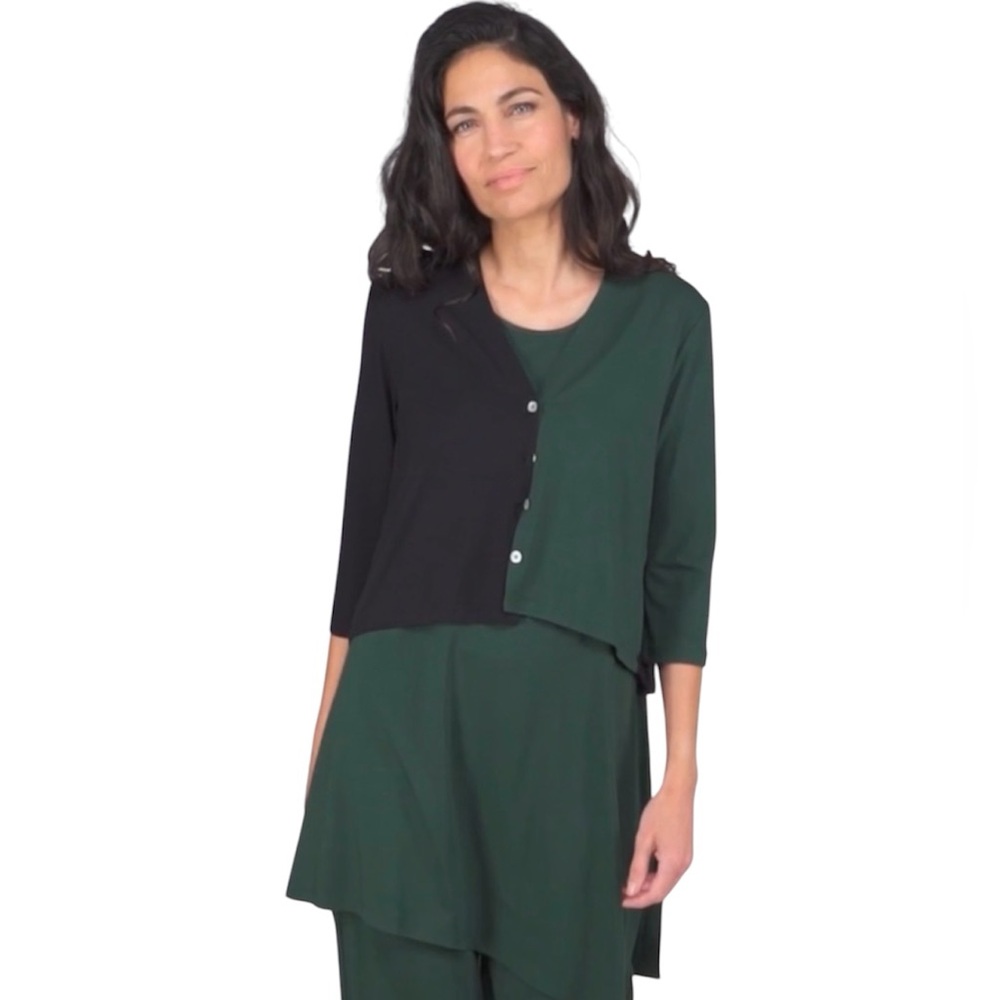 Alembika Essential 2 Tone Stretch Crop Cardigan Green Black Size US 12-14 NWT